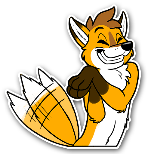 Foxbrush happily wagging his tail